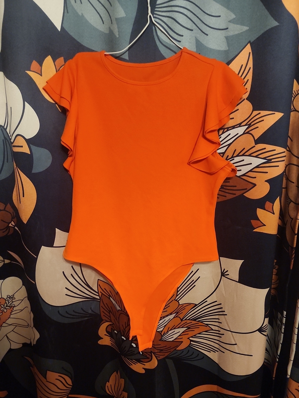 SHEIN Bright Orange Ruffle Sleeve Bodysuit